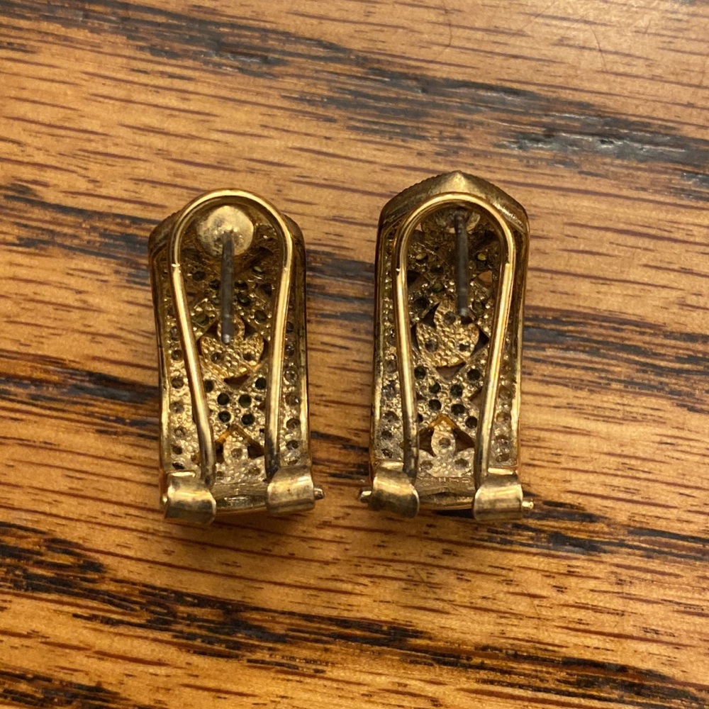 Vintage Elegant Evening Luxury Gatsby Engagement Rhinestone Half Hoop Earrings - Picture 4 of 7